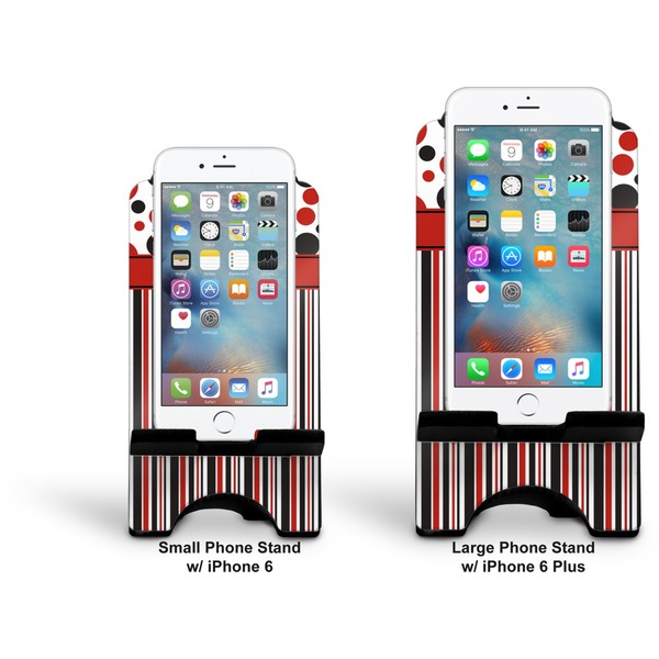 Red & Black Dots & Stripes Stylized Phone Stand - Comparison