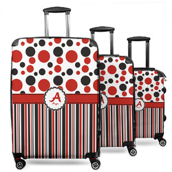 Red & Black Dots & Stripes 3 Piece Luggage Set - 20" Carry On, 24" Medium Checked, 28" Large Checked (Personalized)
