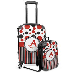 Red & Black Dots & Stripes Kids 2-Piece Luggage Set - Suitcase & Backpack (Personalized)