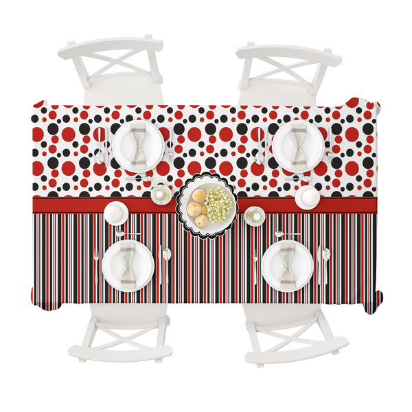 Red & Black Dots & Stripes Tablecloths (58"x102") - TOP VIEW