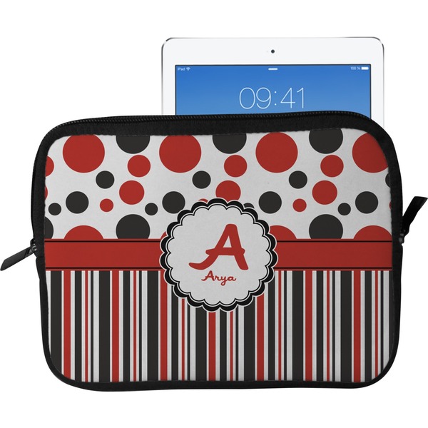 Custom Red & Black Dots & Stripes Tablet Case / Sleeve - Large (Personalized)