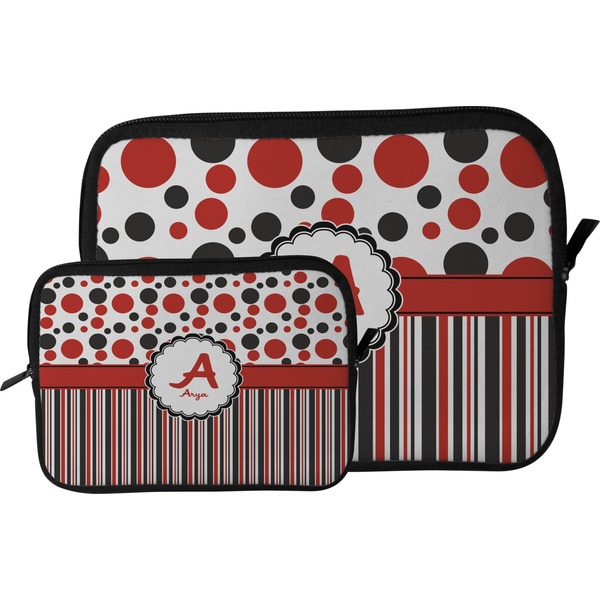 Red & Black Dots & Stripes Tablet Sleeve (Size Comparison)