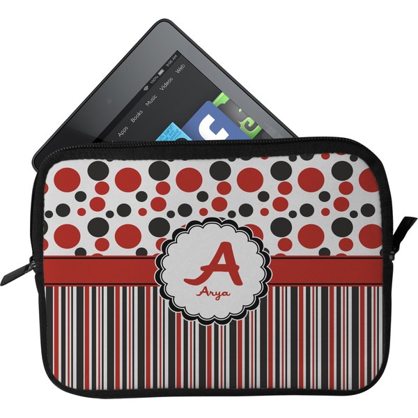 Custom Red & Black Dots & Stripes Tablet Case / Sleeve (Personalized)