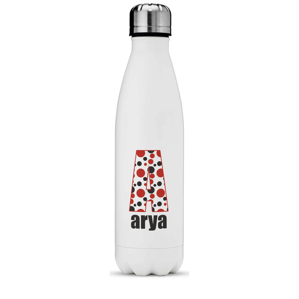 Custom Red & Black Dots & Stripes Water Bottle - 17 oz. - Stainless Steel - Full Color Printing (Personalized)