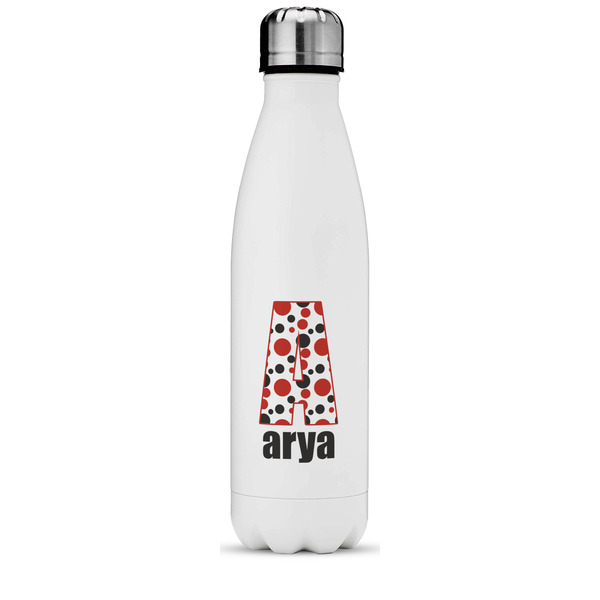 Custom Red & Black Dots & Stripes Water Bottle - 17 oz. - Stainless Steel - Full Color Printing (Personalized)