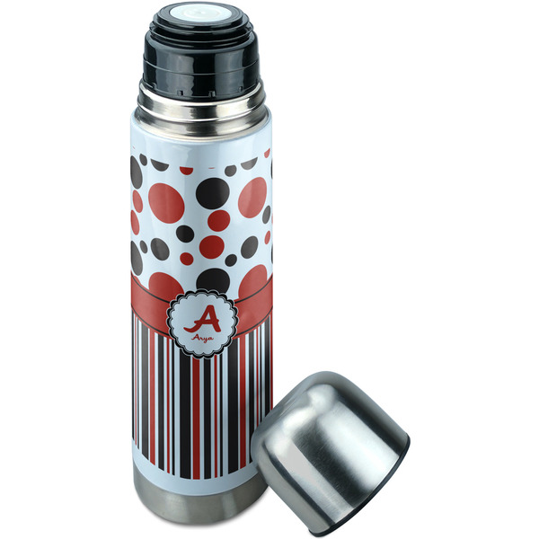 Red & Black Dots & Stripes Thermos - Lid Off
