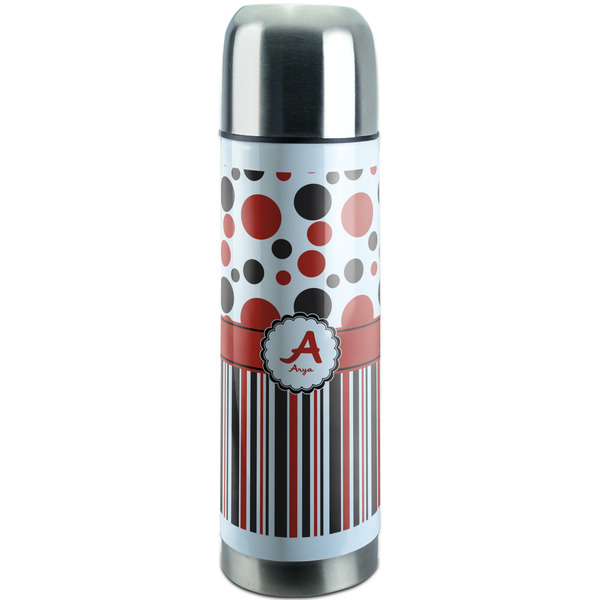 Custom Red & Black Dots & Stripes Stainless Steel Thermos (Personalized)