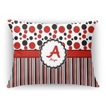 Red & Black Dots & Stripes Rectangular Throw Pillow Case (Personalized)