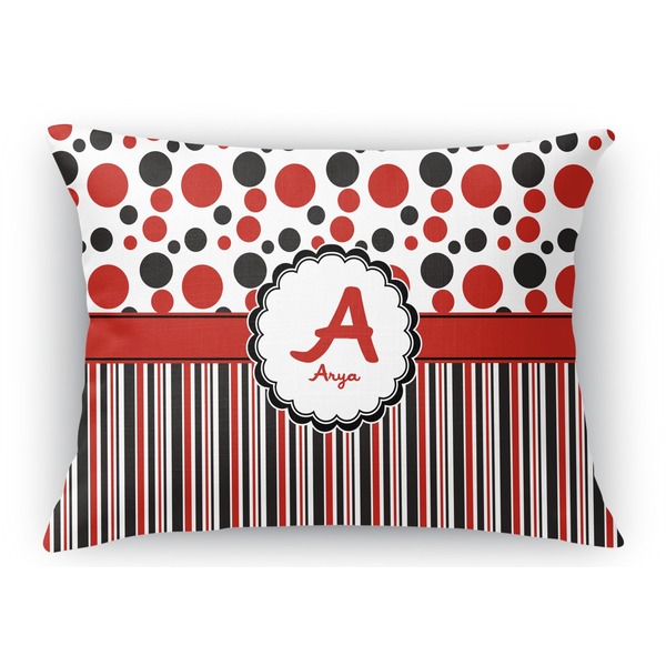 Custom Red & Black Dots & Stripes Rectangular Throw Pillow Case - 12"x18" (Personalized)