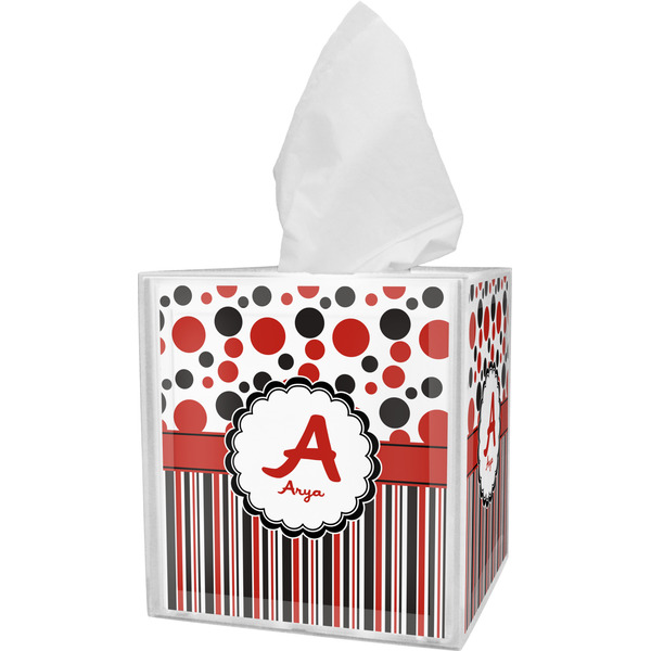 Custom Red & Black Dots & Stripes Tissue Box Cover (Personalized)