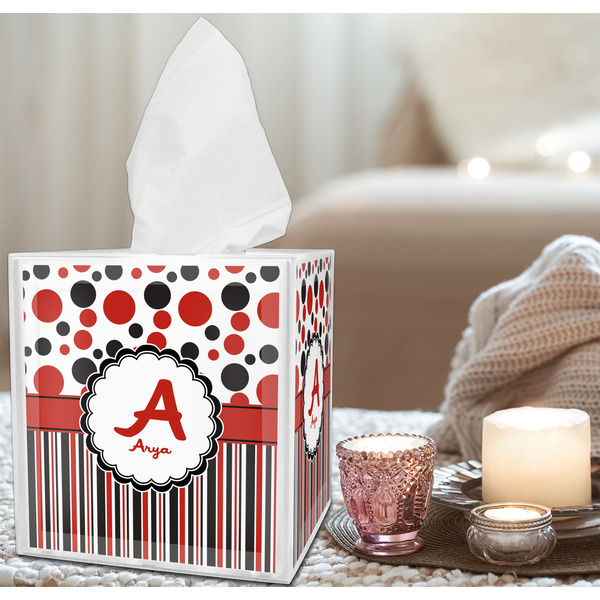 Red & Black Dots & Stripes Tissue Box - LIFESTYLE