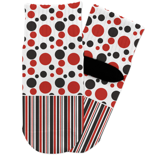 Custom Red & Black Dots & Stripes Toddler Ankle Socks