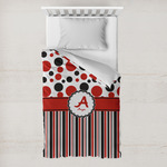 Red & Black Dots & Stripes Toddler Duvet Cover w/ Name and Initial