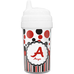 Red & Black Dots & Stripes Toddler Sippy Cup (Personalized)