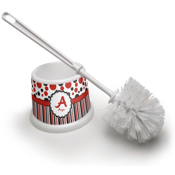 Custom Red & Black Dots & Stripes Toilet Brush (Personalized)
