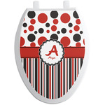 Red & Black Dots & Stripes Toilet Seat Decal - Elongated (Personalized)