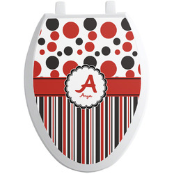 Red & Black Dots & Stripes Toilet Seat Decal - Elongated (Personalized)