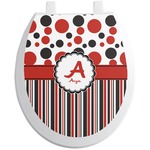 Red & Black Dots & Stripes Toilet Seat Decal (Personalized)