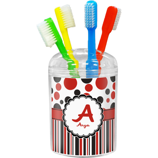 Custom Red & Black Dots & Stripes Toothbrush Holder (Personalized)