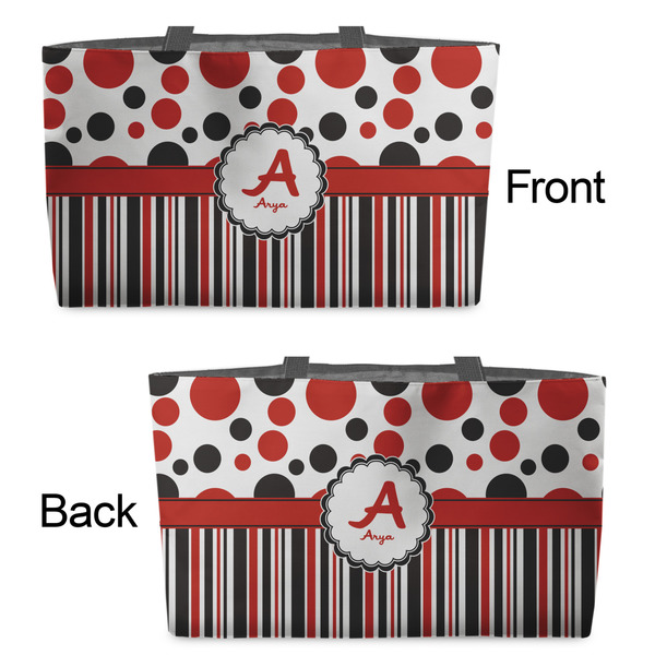 Red & Black Dots & Stripes Tote w/Black Handles - Front & Back Views