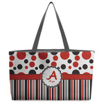 Red & Black Dots & Stripes Beach Totes Bag - w/ Black Handles (Personalized)