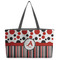 Red & Black Dots & Stripes Beach Totes Bag - w/ Black Handles (Personalized)