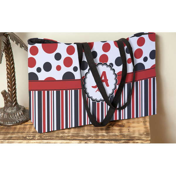 Red & Black Dots & Stripes Tote w/Black Handles - Lifestyle View