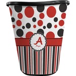 Red & Black Dots & Stripes Waste Basket - Double Sided (Black) (Personalized)