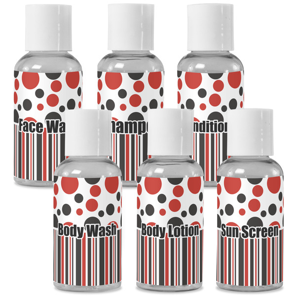 Custom Red & Black Dots & Stripes Travel Bottles (Personalized)