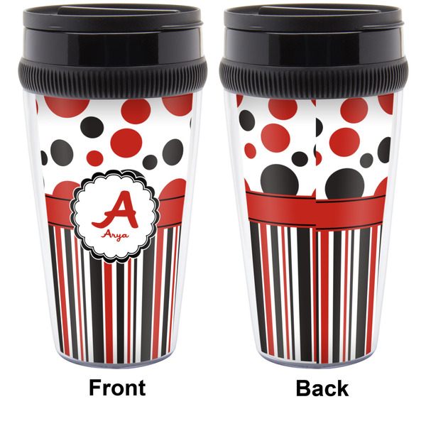 Red & Black Dots & Stripes Travel Mug Approval (Personalized)