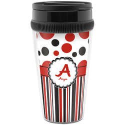 Red & Black Dots & Stripes Acrylic Travel Mug without Handle (Personalized)