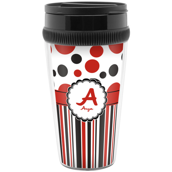 Custom Red & Black Dots & Stripes Acrylic Travel Mug without Handle (Personalized)