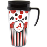 Red & Black Dots & Stripes Acrylic Travel Mug with Handle (Personalized)