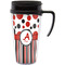 Red & Black Dots & Stripes Travel Mug with Black Handle - Front