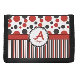 Red & Black Dots & Stripes Trifold Wallet (Personalized)