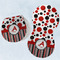 Red & Black Dots & Stripes Two Peanut Shaped Burps - Open and Folded