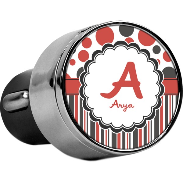Custom Red & Black Dots & Stripes USB Car Charger (Personalized)