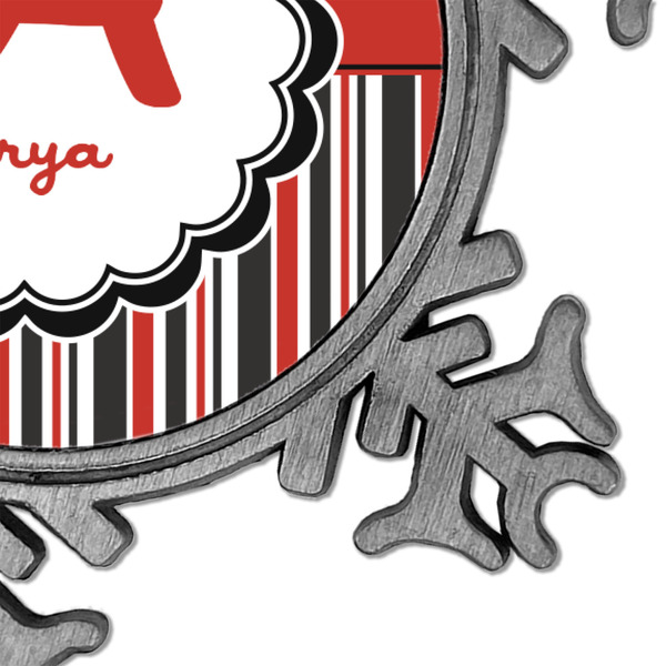 Red & Black Dots & Stripes Vintage Snowflake - Detail