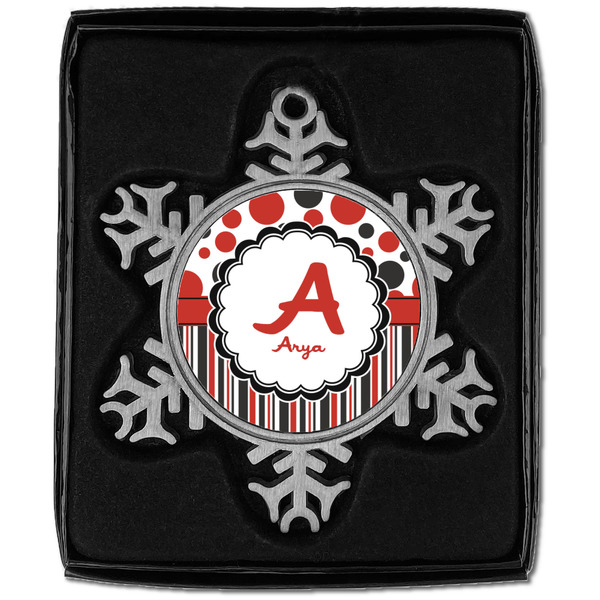 Red & Black Dots & Stripes Vintage Snowflake - In box