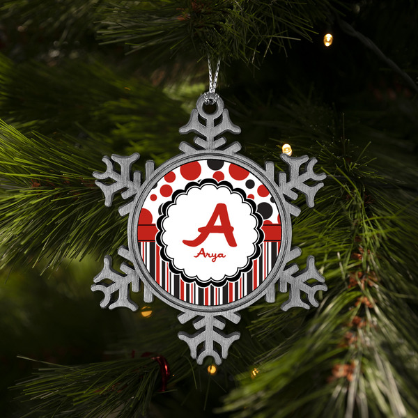 Red & Black Dots & Stripes Vintage Snowflake - (LIFESTYLE)