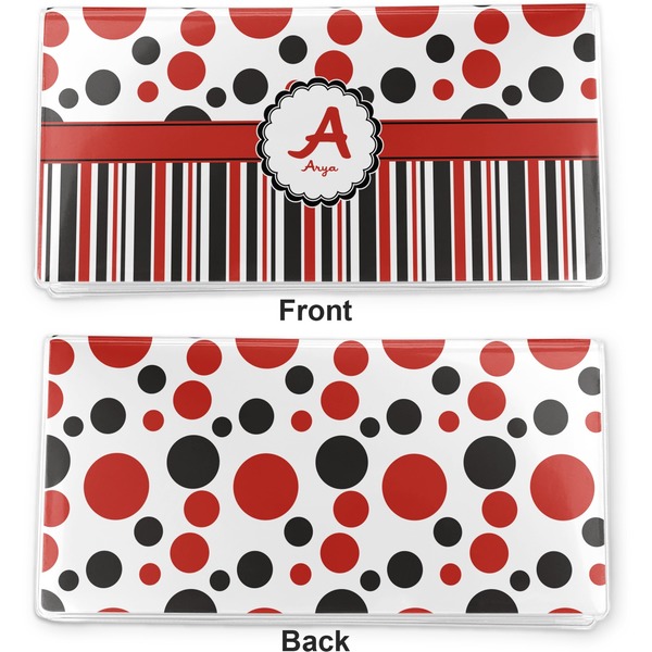 Red & Black Dots & Stripes Vinyl Check Book Cover - Front and Back