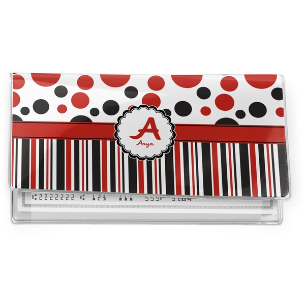 Custom Red & Black Dots & Stripes Vinyl Checkbook Cover (Personalized)