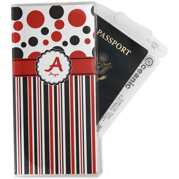 Custom Red & Black Dots & Stripes Travel Document Holder