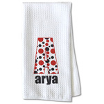 Red & Black Dots & Stripes Kitchen Towel - Waffle Weave - Partial Print (Personalized)