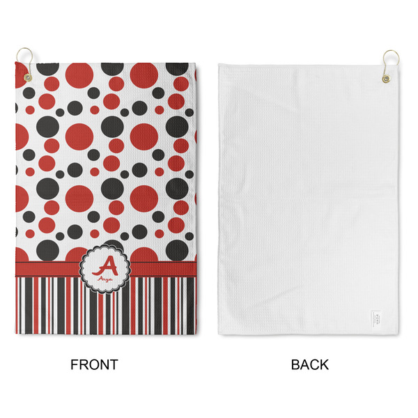 Red & Black Dots & Stripes Waffle Weave Golf Towel - Approval