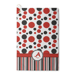 Red & Black Dots & Stripes Waffle Weave Golf Towel (Personalized)