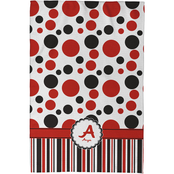 Red & Black Dots & Stripes Waffle Weave Towel - Full Color Print - Approval Image