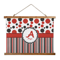 Red & Black Dots & Stripes Wall Hanging Tapestry - Wide (Personalized)