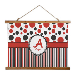 Red & Black Dots & Stripes Wall Hanging Tapestry - Wide (Personalized)