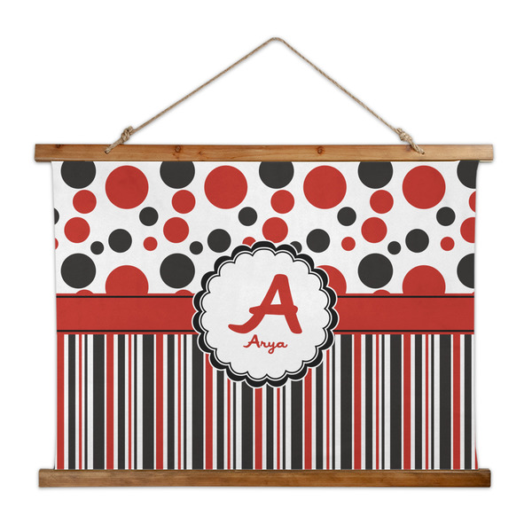 Custom Red & Black Dots & Stripes Wall Hanging Tapestry - Wide (Personalized)